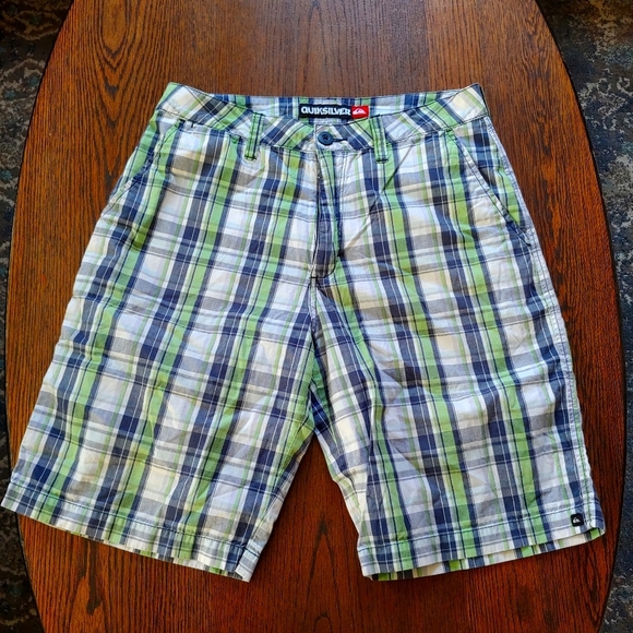 Quicksilver Green Plaid Flat Front Shorts Size Men's 30 - Picture 1 of 6